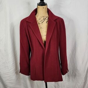 Vintage HARVE BENARD Size Medium Red Cashmere Wool Open‎ Front Collared Jacket